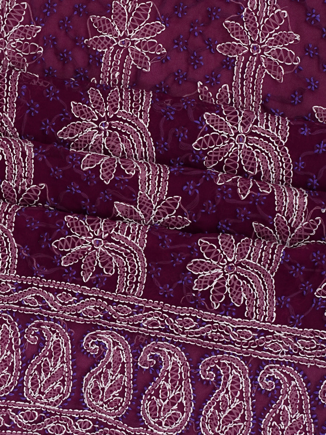 Ada Hand Embroidered Wine Georgette Lucknowi Chikankari Unstitched Suit Piece_6