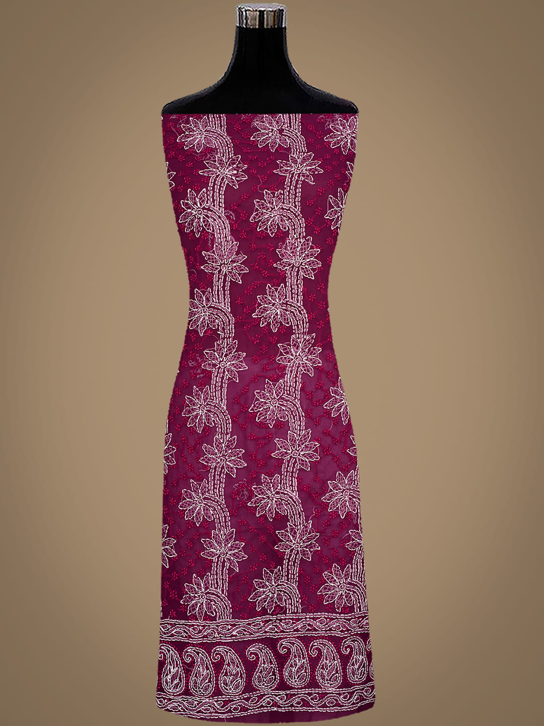 Ada Hand Embroidered Wine Georgette Lucknowi Chikankari Unstitched Suit Piece_3