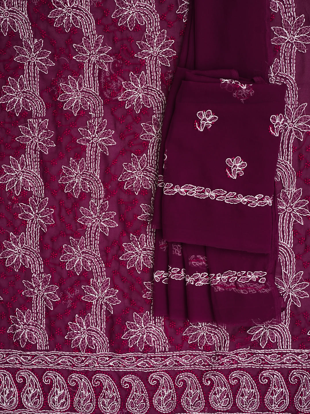 Ada Hand Embroidered Wine Georgette Lucknowi Chikankari Unstitched Suit Piece_5