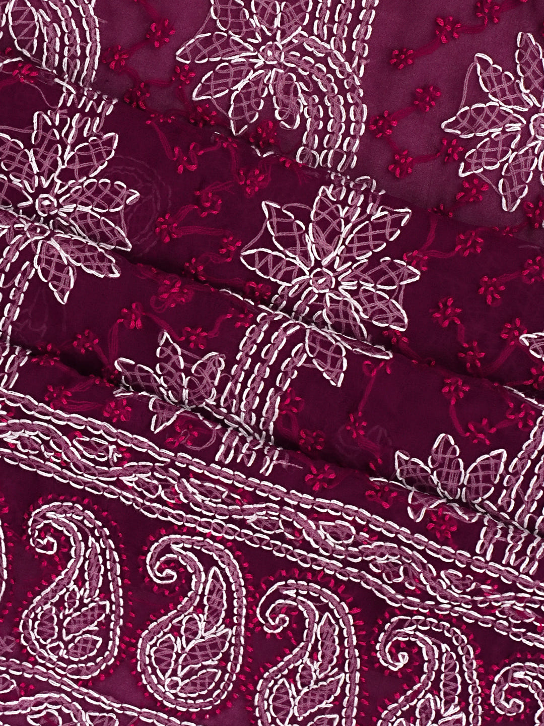 Ada Hand Embroidered Wine Georgette Lucknowi Chikankari Unstitched Suit Piece_6