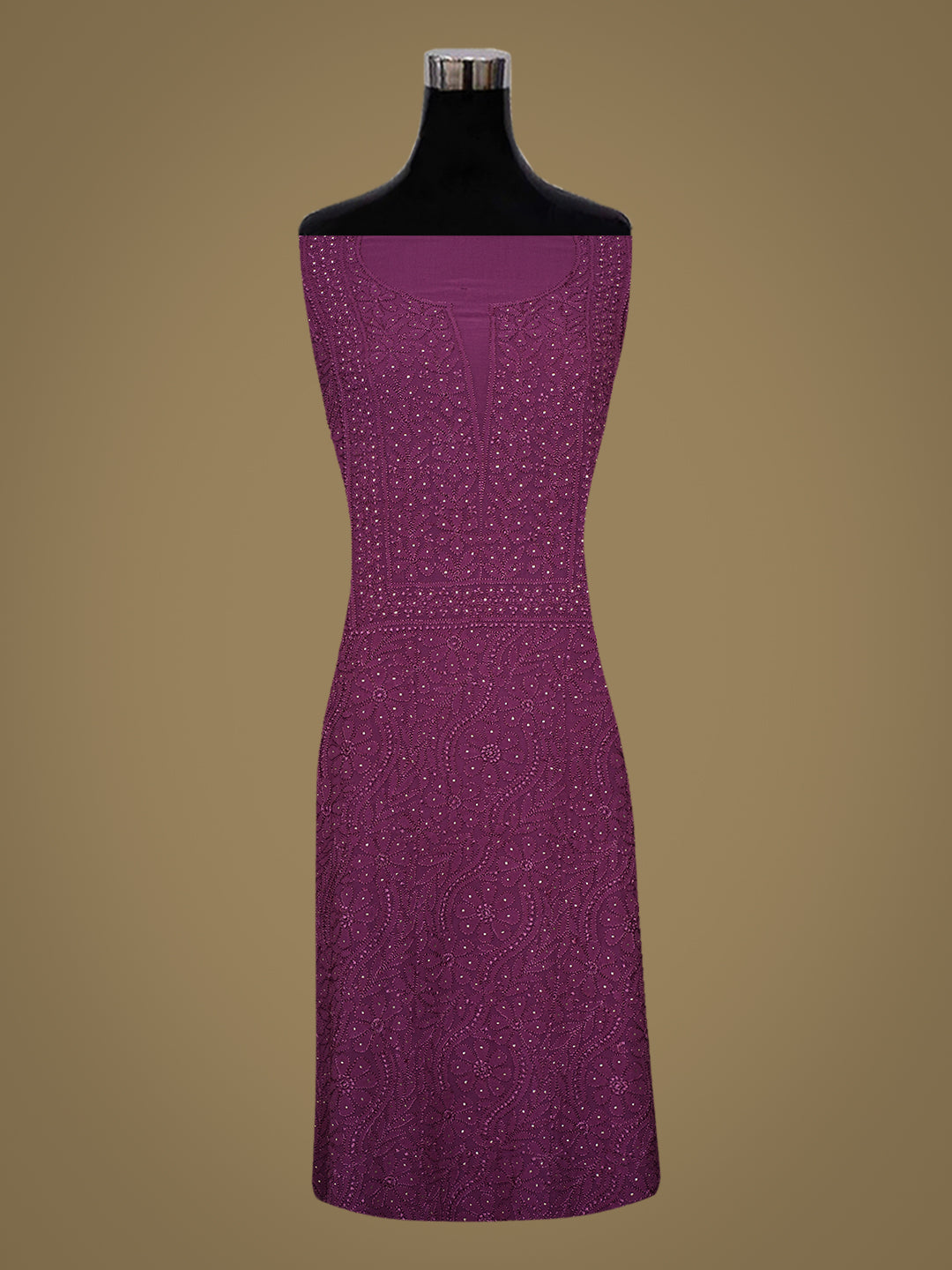 Ada Hand Embroidered Wine Viscose Georgette Lucknowi Chikankari Unstitched Kurta Dupatta Set With Mukaish/Muqaish Work 01A984175