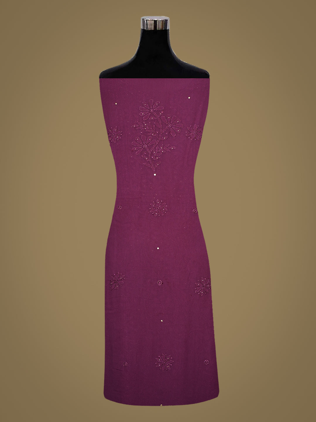 Ada Hand Embroidered Wine Viscose Georgette Lucknowi Chikankari Unstitched Kurta Dupatta Set With Mukaish/Muqaish Work 01A984175