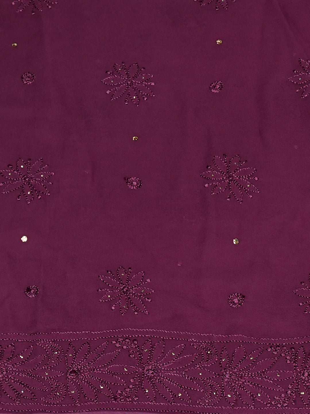Ada Hand Embroidered Wine Viscose Georgette Lucknowi Chikankari Unstitched Kurta Dupatta Set With Mukaish/Muqaish Work 01A984175