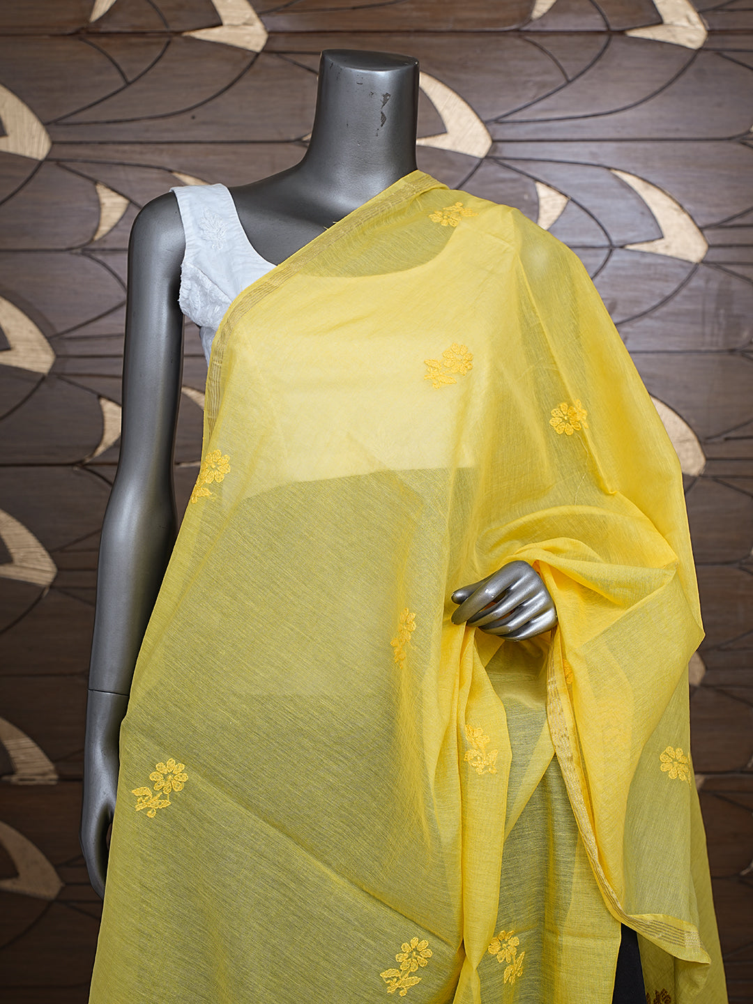 Ada Hand Embroidered Yellow Chanderi Lucknowi Chikankari Dupatta 01A902802