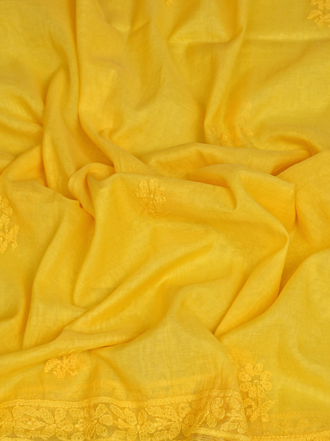 Ada Hand Embroidered Yellow Chanderi Lucknowi Chikankari Dupatta 01A902802