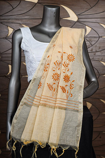 Ada Hand Embroidered Peach Chanderi Lucknowi Chikankari Dupatta 07A501201