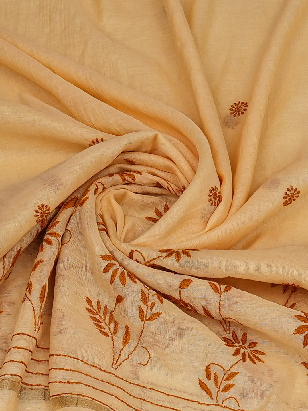 Ada Hand Embroidered Peach Chanderi Lucknowi Chikankari Dupatta 07A501201