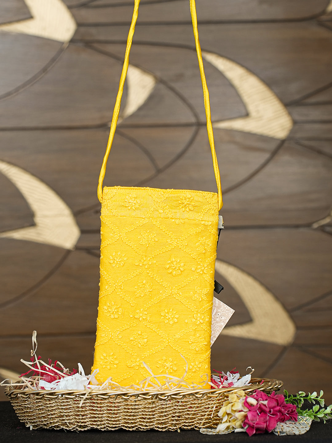 Ada Hand Embroidered Yellow Chanderi Lucknowi Chikankari Mobile Cover 01A996457