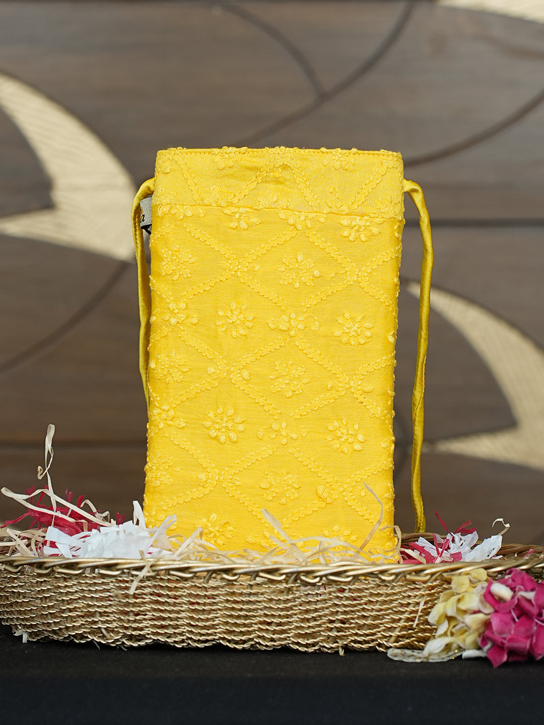 Ada Hand Embroidered Yellow Chanderi Lucknowi Chikankari Mobile Cover 01A996457