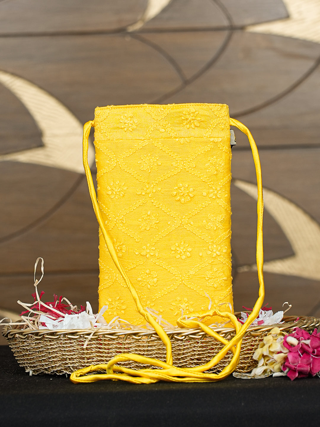 Ada Hand Embroidered Yellow Chanderi Lucknowi Chikankari Mobile Cover 01A996457