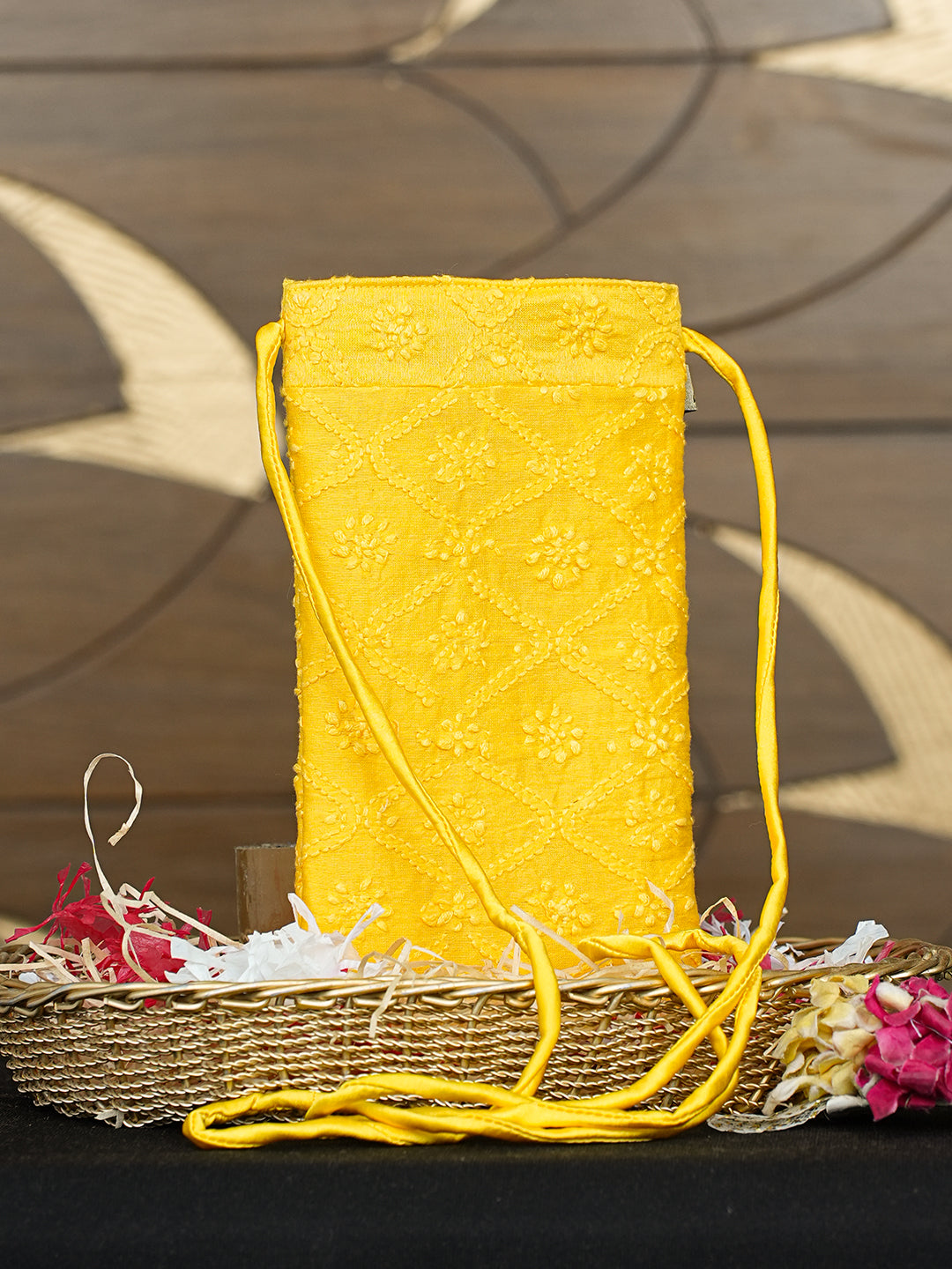 Ada Hand Embroidered Yellow Chanderi Lucknowi Chikankari Mobile Cover 01A996457