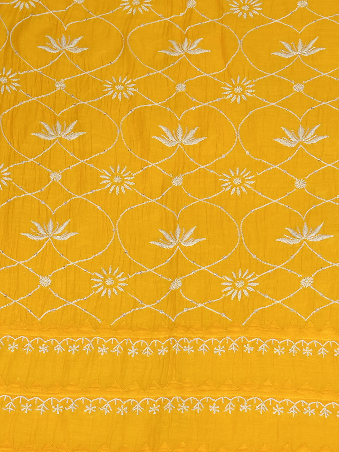 Ada Hand Embroidered Yellow Chanderi Lucknowi Chikankari Semi-Stitched Anarkali Dupatta Set With Cutdana Work 01A920358