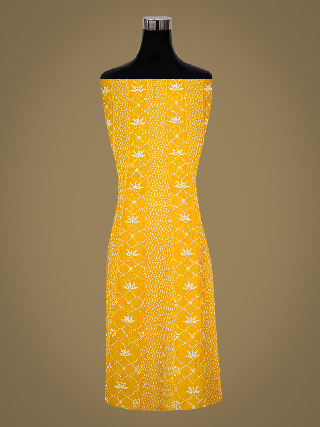 Ada Hand Embroidered Yellow Chanderi Lucknowi Chikankari Semi-Stitched Anarkali Dupatta Set With Cutdana Work 01A920358