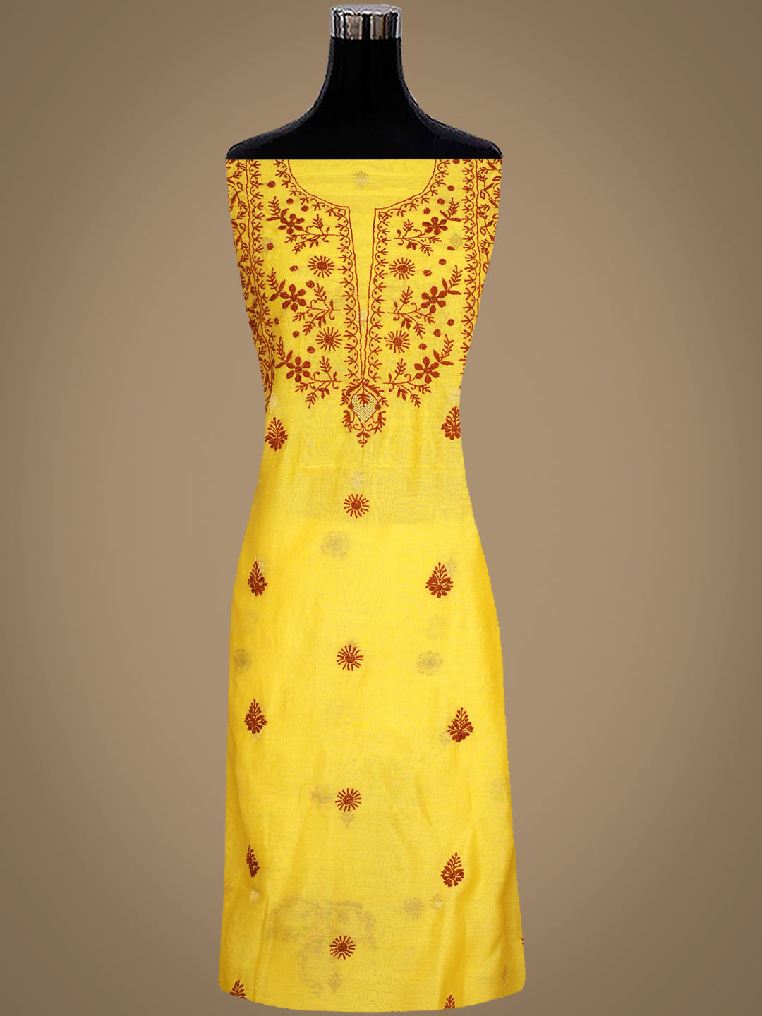 Ada Hand Embroidered Yellow Chanderi Lucknowi Chikankari Unstitched Kurta Dupatta 07A500709