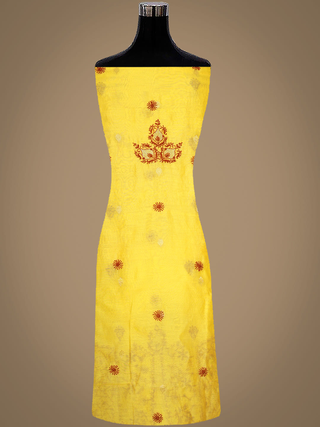 Ada Hand Embroidered Yellow Chanderi Lucknowi Chikankari Unstitched Kurta Dupatta Set 07A500709