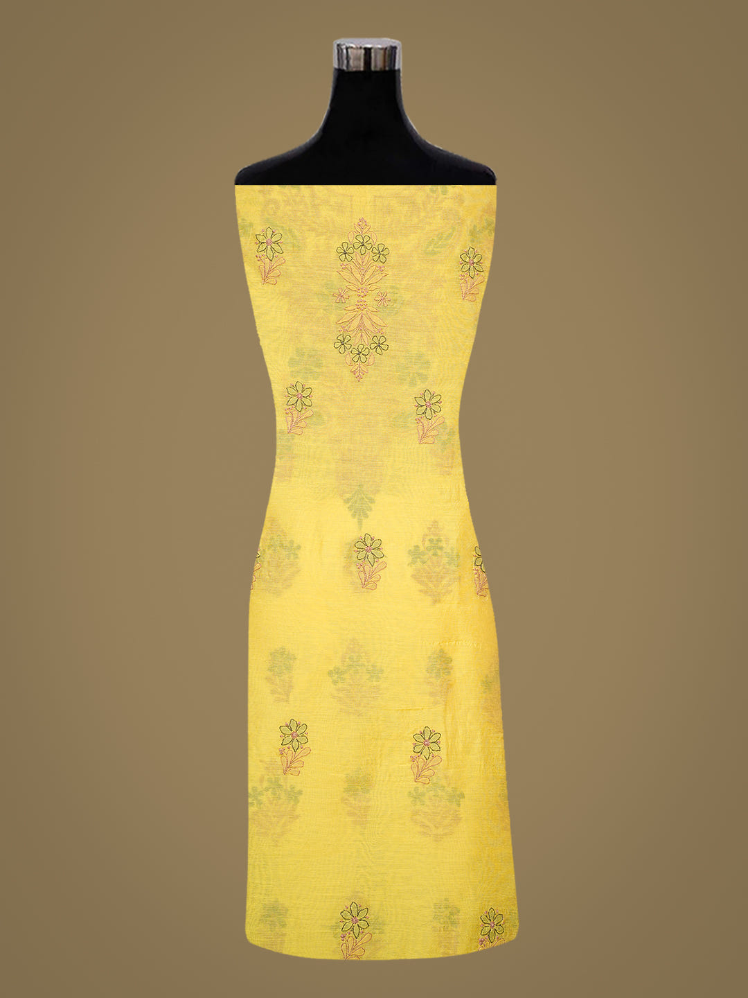 Ada Hand Embroidered Yellow Chanderi Lucknowi Chikankari Unstitched Kurta Dupatta Set 01A1014811_4