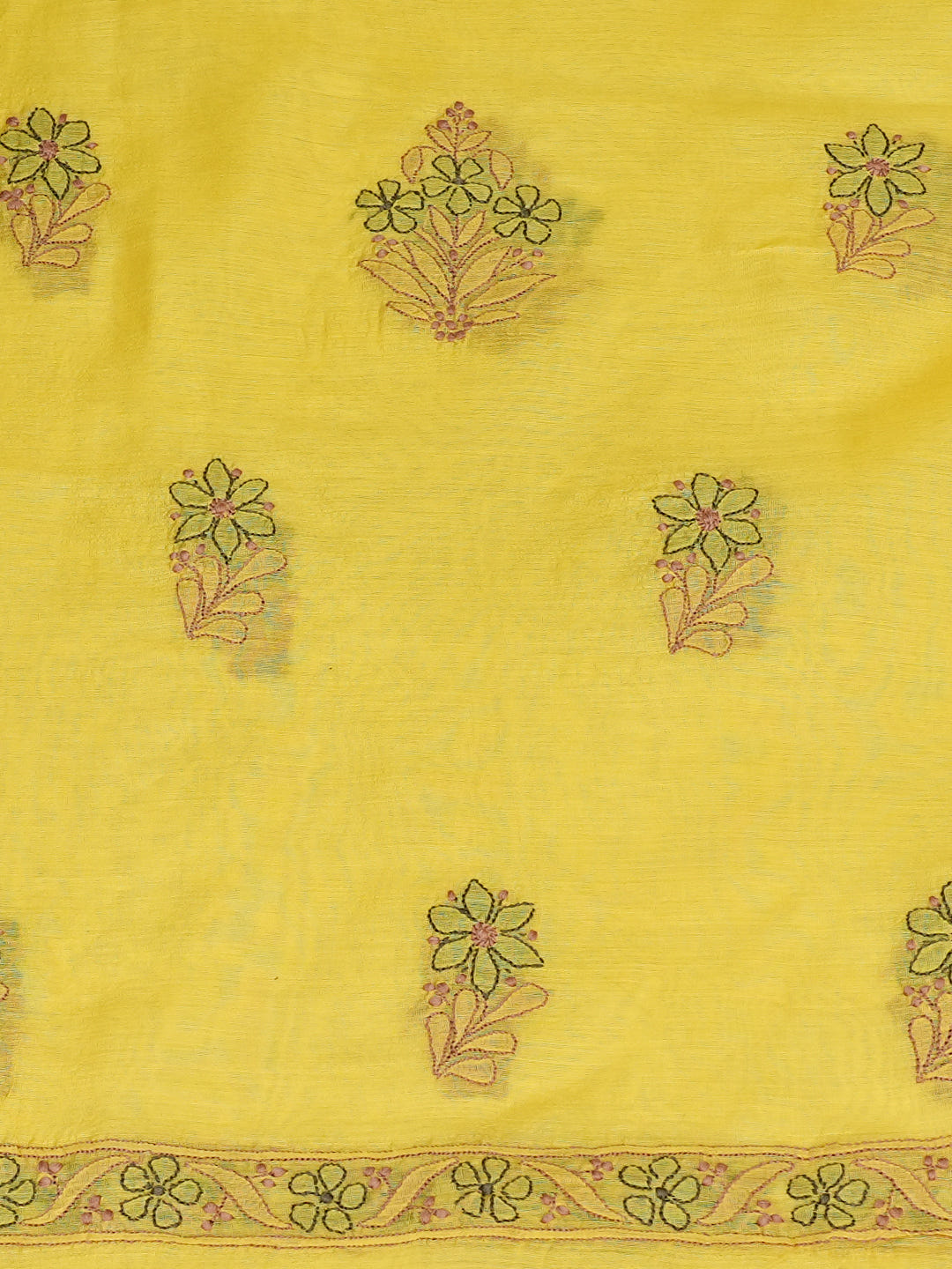 Ada Hand Embroidered Yellow Chanderi Lucknowi Chikankari Unstitched Kurta Dupatta Set 01A1014811_6