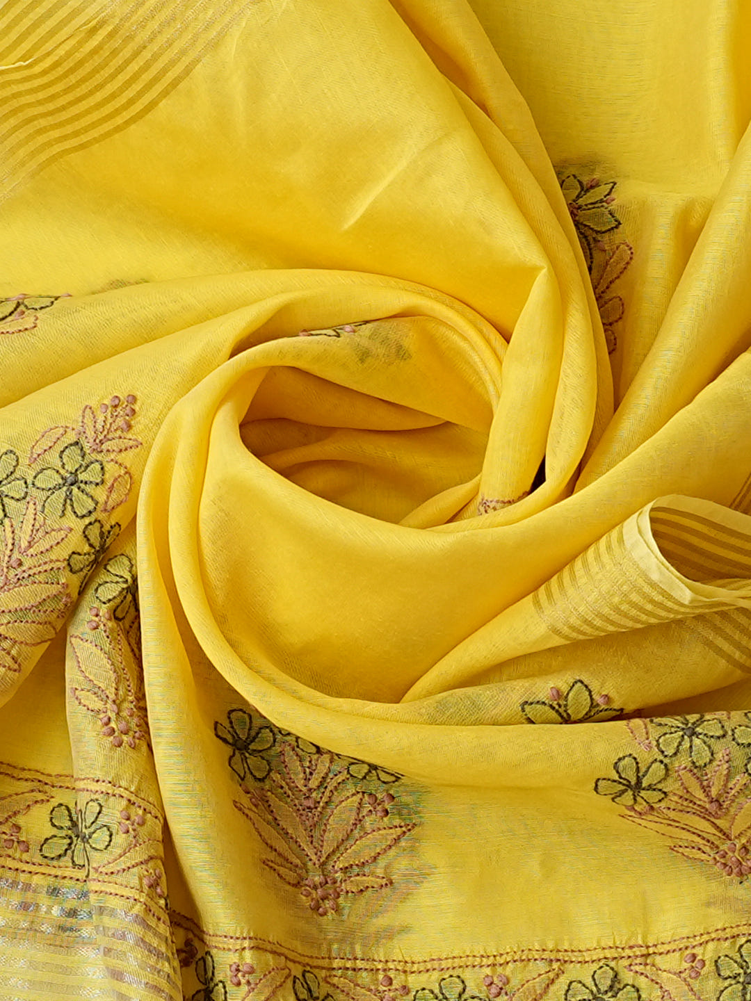 Ada Hand Embroidered Yellow Chanderi Lucknowi Chikankari Unstitched Kurta Dupatta Set 01A1014811_5