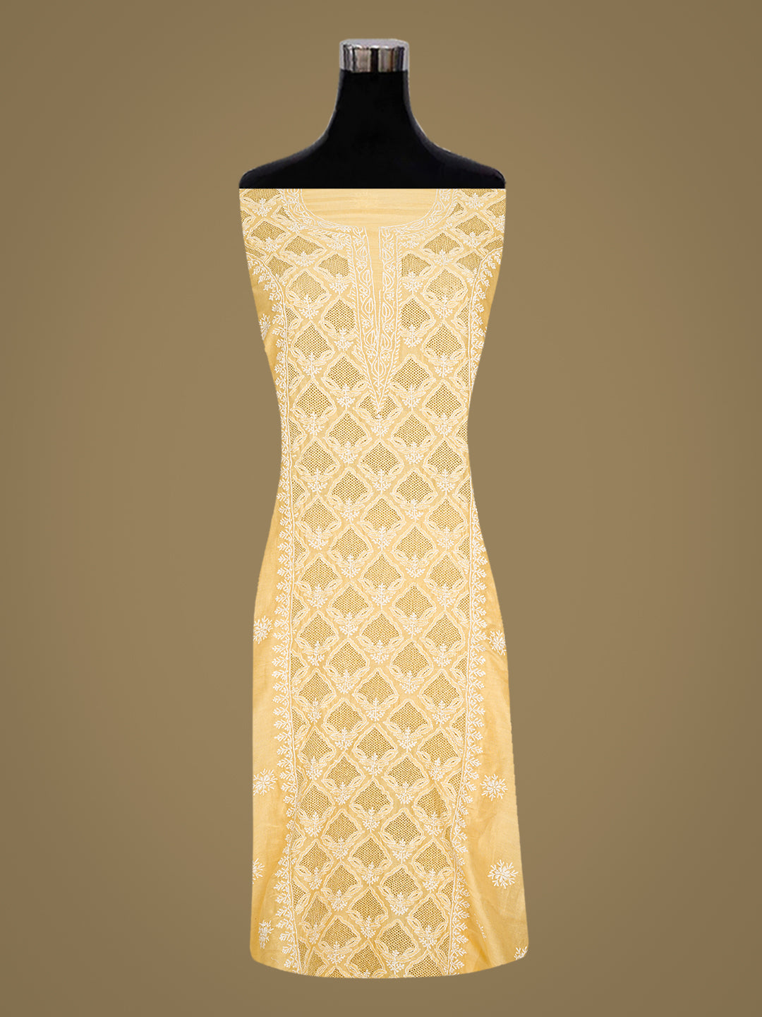 Ada Hand Embroidered Yellow Chanderi Lucknowi Chikankari Unstitched Kurta Dupatta Set 01A981997