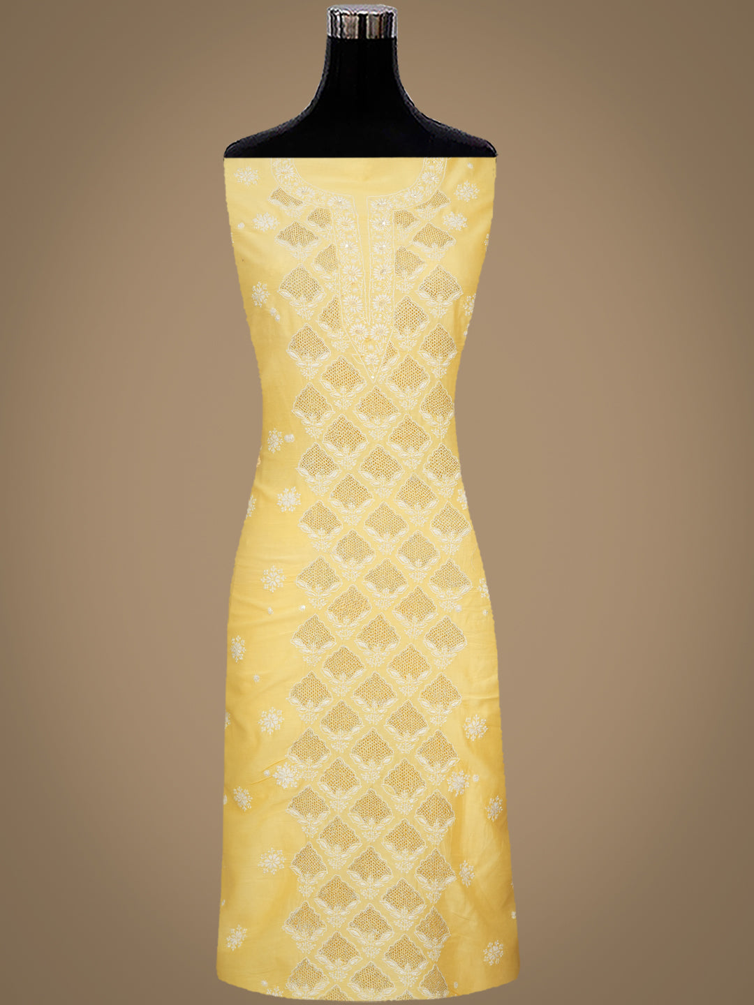 Ada Hand Embroidered Light Yellow Chanderi Lucknowi Chikankari Unstitched Kurta Dupatta Set With Cutdana Work 01A948878