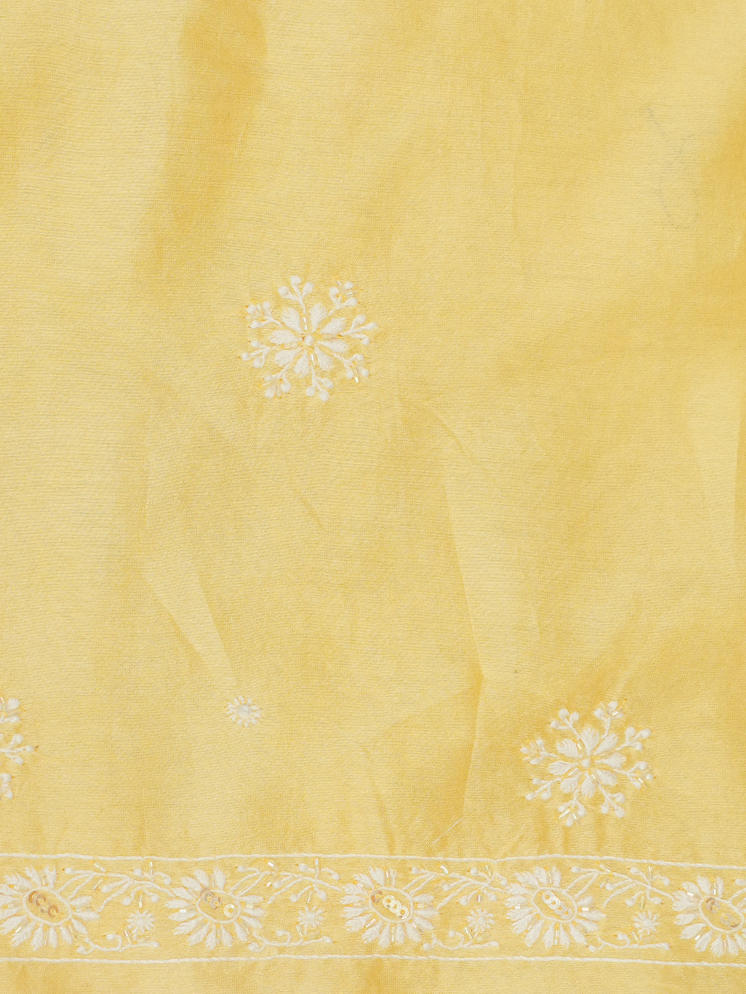 Ada Hand Embroidered Light Yellow Chanderi Lucknowi Chikankari Unstitched Kurta Dupatta Set With Cutdana Work 01A948878