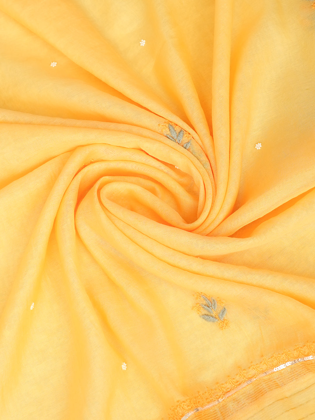 Ada Hand Embroidered Yellow Chanderi Lucknowi Chikankari Unstitched Kurta Dupatta Set With Pearl Work 01A975426