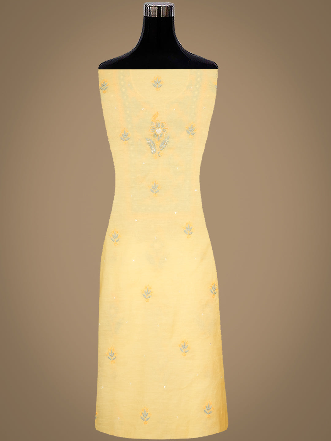 Ada Hand Embroidered Yellow Chanderi Lucknowi Chikankari Unstitched Kurta Dupatta Set With Pearl Work 01A975426
