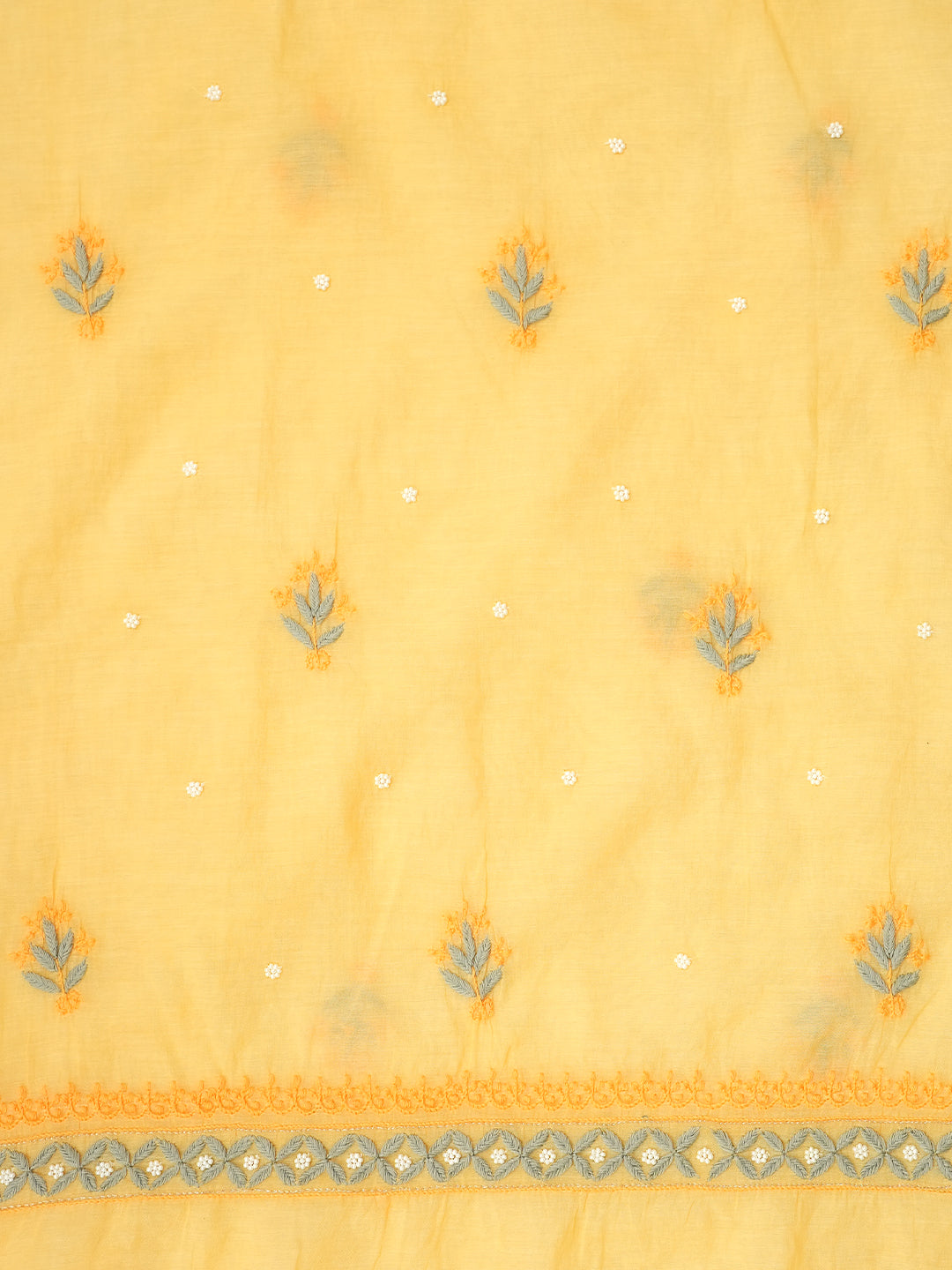 Ada Hand Embroidered Yellow Chanderi Lucknowi Chikankari Unstitched Kurta Dupatta Set With Pearl Work 01A975426