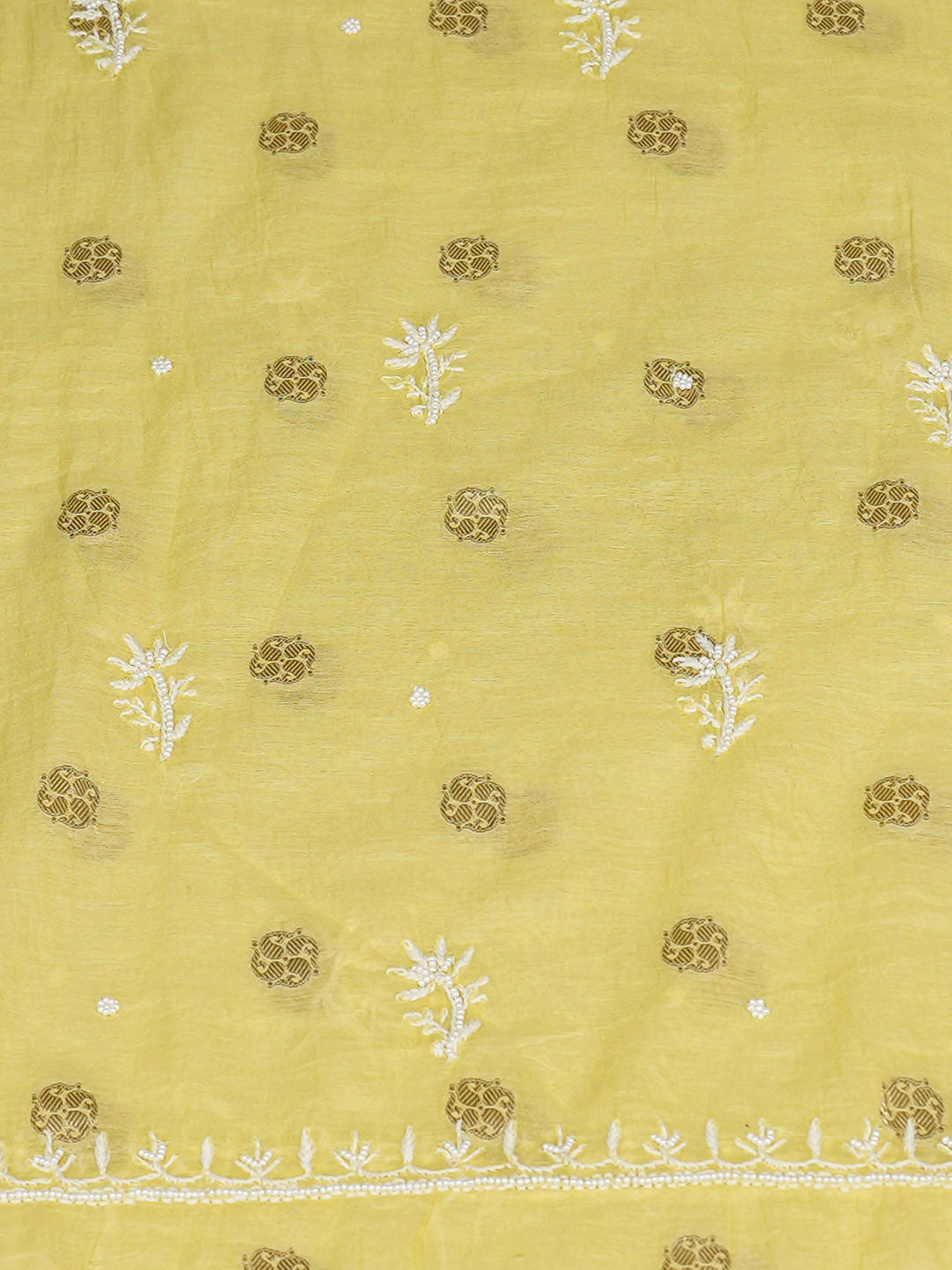 Ada Hand Embroidered Yellow Chanderi Lucknowi Chikankari Unstitched Kurta Dupatta Set With Pearl Work 01A982131