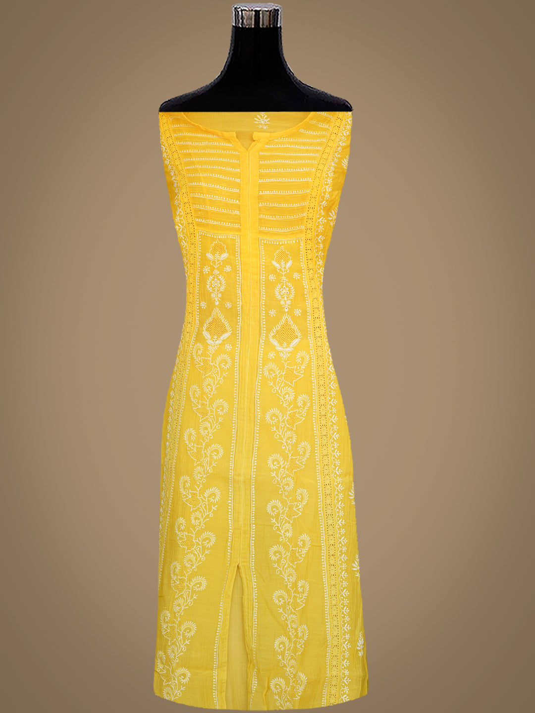 Ada Hand Embroidered Yellow Chanderi Lucknowi Chikankari Semi-Stitched Kurta Dupatta set  01A919143