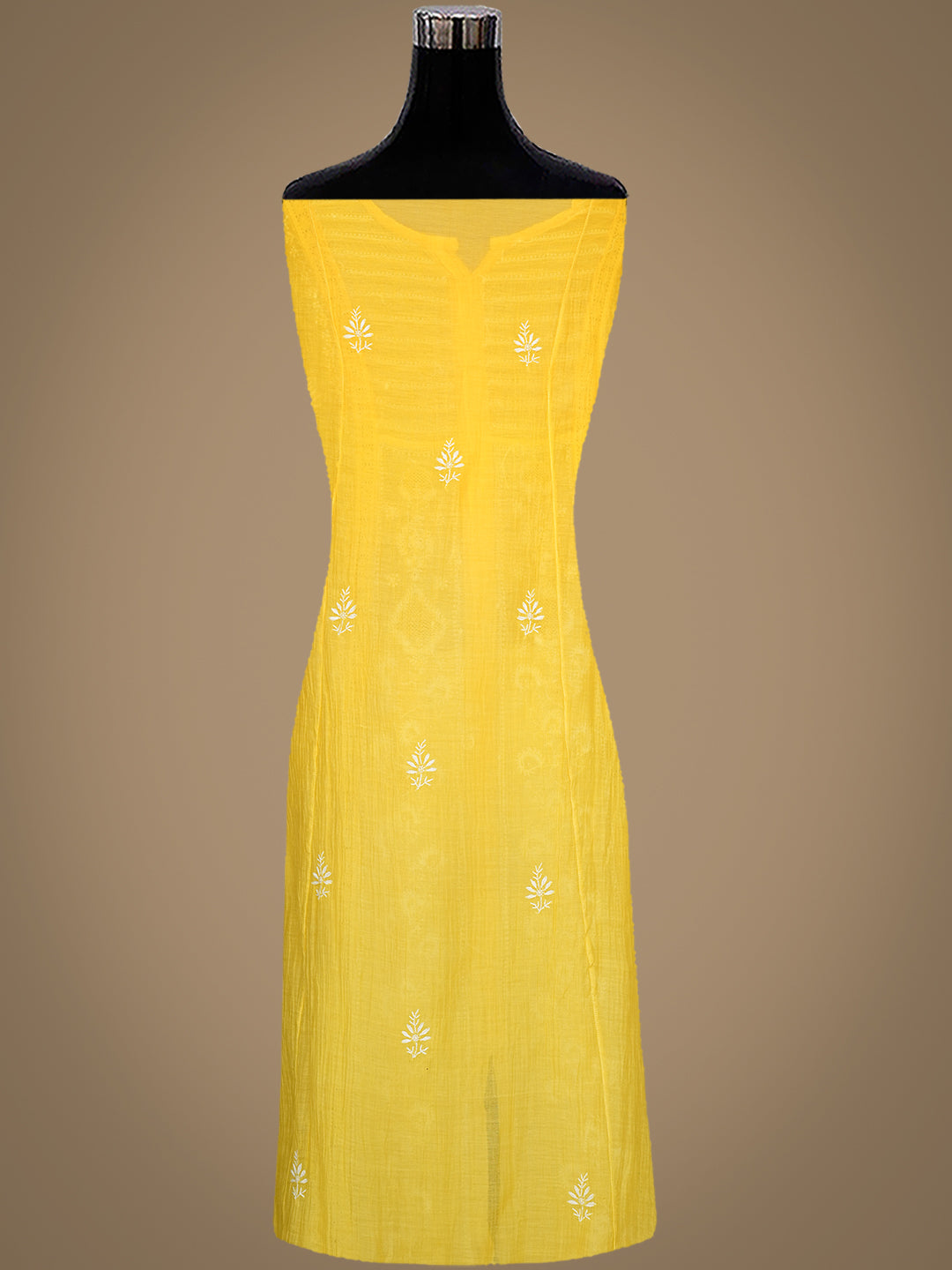Ada Hand Embroidered Yellow Chanderi Lucknowi Chikankari Semi-Stitched Kurta Dupatta set  01A919143
