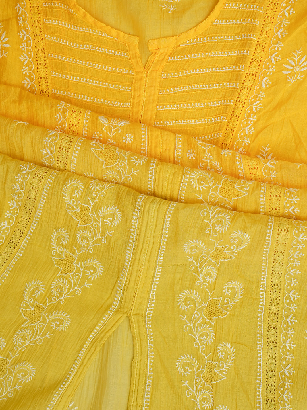 Ada Hand Embroidered Yellow Chanderi Lucknowi Chikankari Semi-Stitched Kurta Dupatta set  01A919143