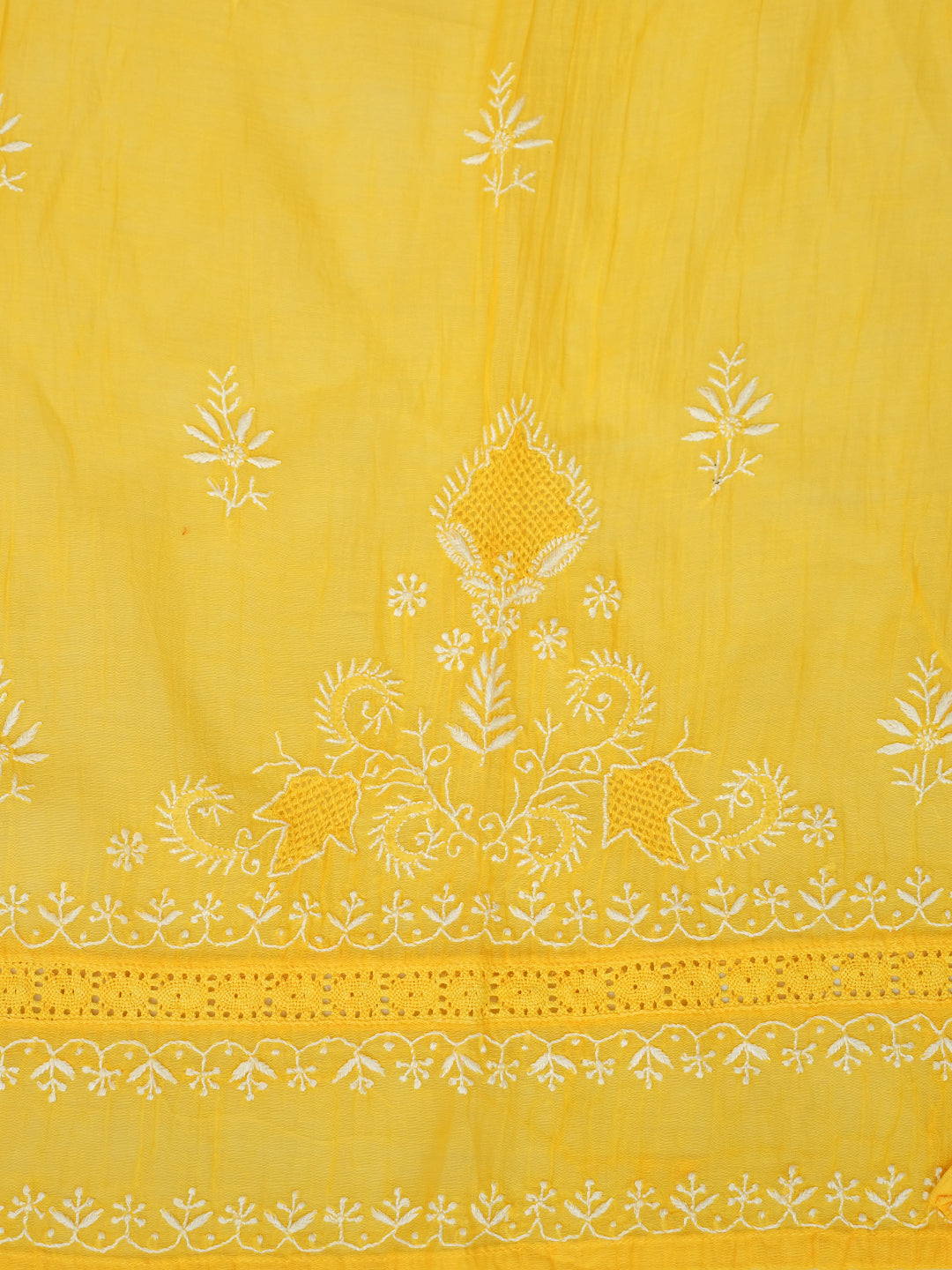 Ada Hand Embroidered Yellow Chanderi Lucknowi Chikankari Semi-Stitched Kurta Dupatta set  01A919143