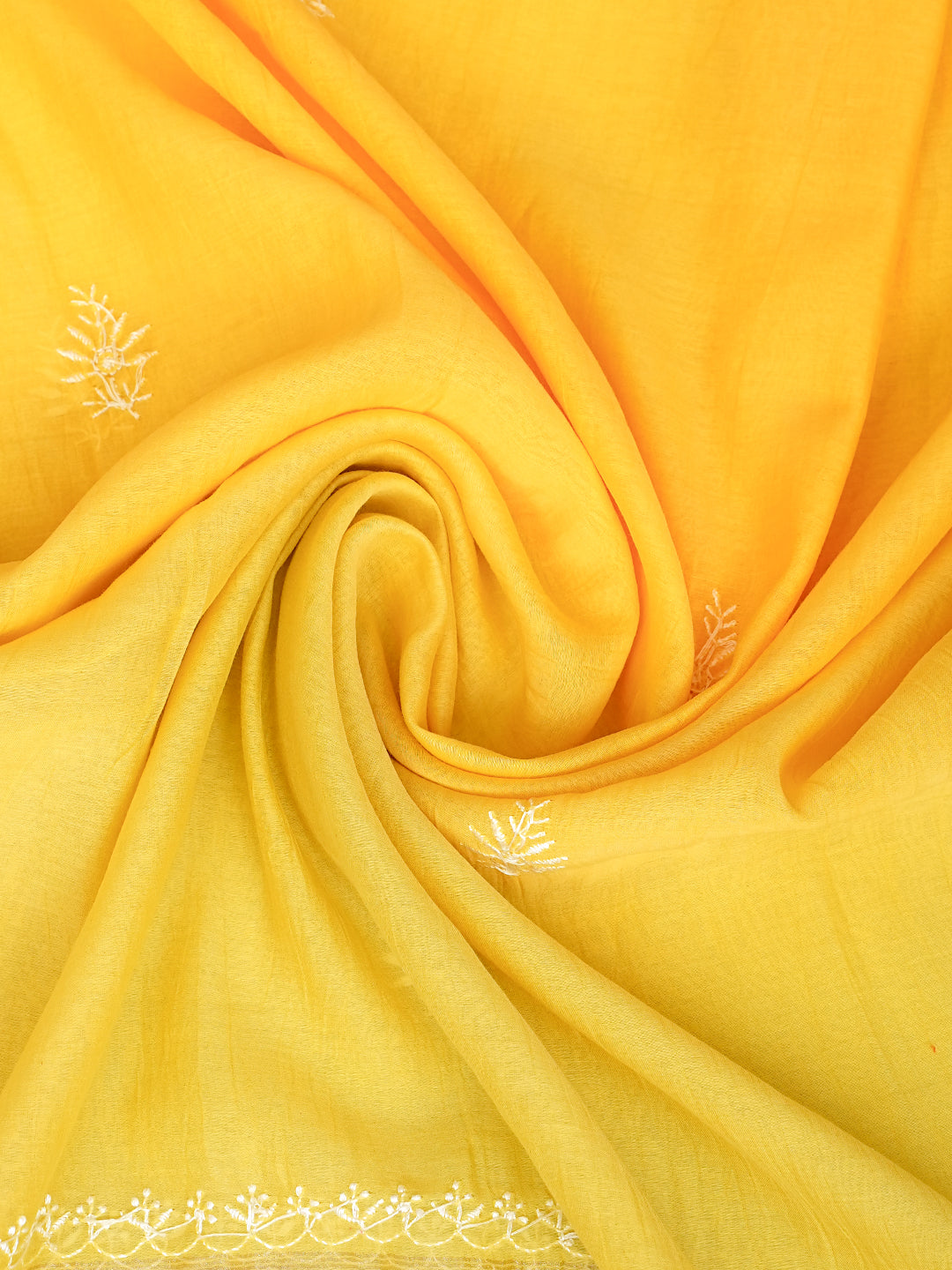 Ada Hand Embroidered Yellow Chanderi Lucknowi Chikankari Semi-Stitched Kurta Dupatta set  01A919143
