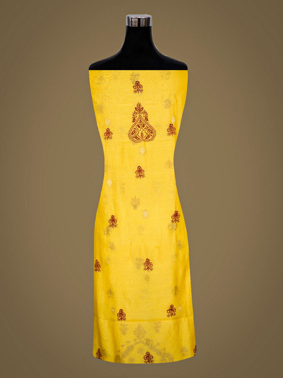 Ada Hand Embroidered Yellow Chanderi Unstitched Lucknowi Chikankari Kurta Dupatta Set 01A904292
