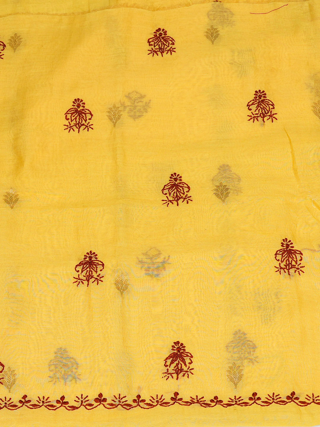 Ada Hand Embroidered Yellow Chanderi Unstitched Lucknowi Chikankari Kurta Dupatta Set 01A904292