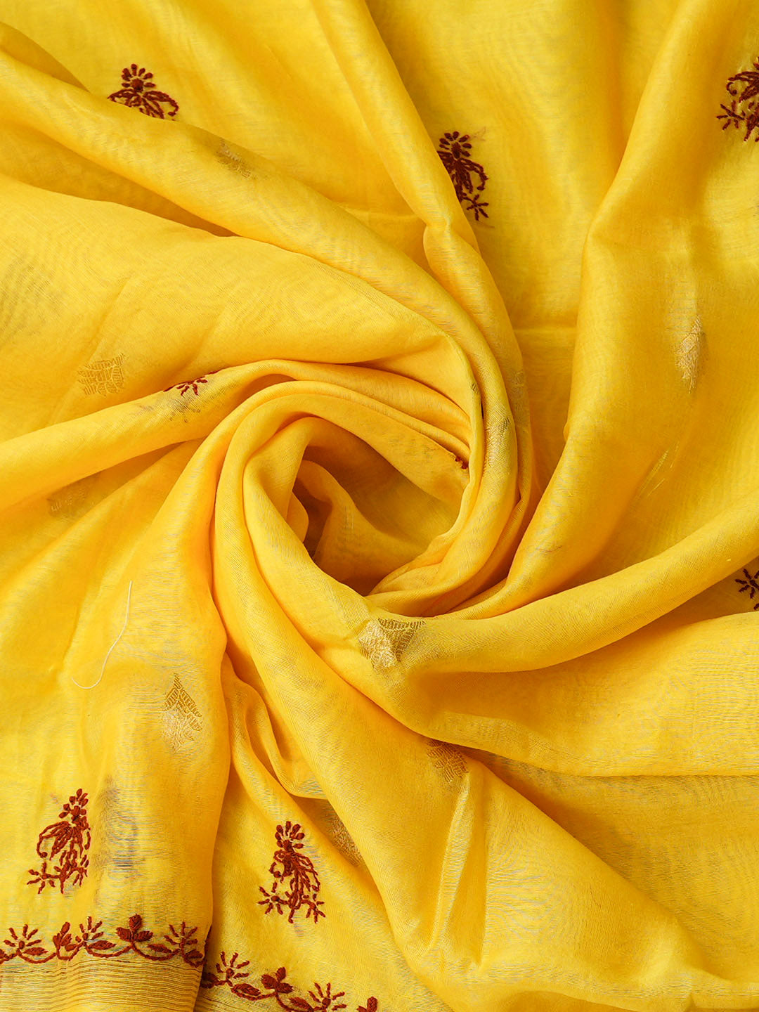Ada Hand Embroidered Yellow Chanderi Unstitched Lucknowi Chikankari Kurta Dupatta Set 01A904292