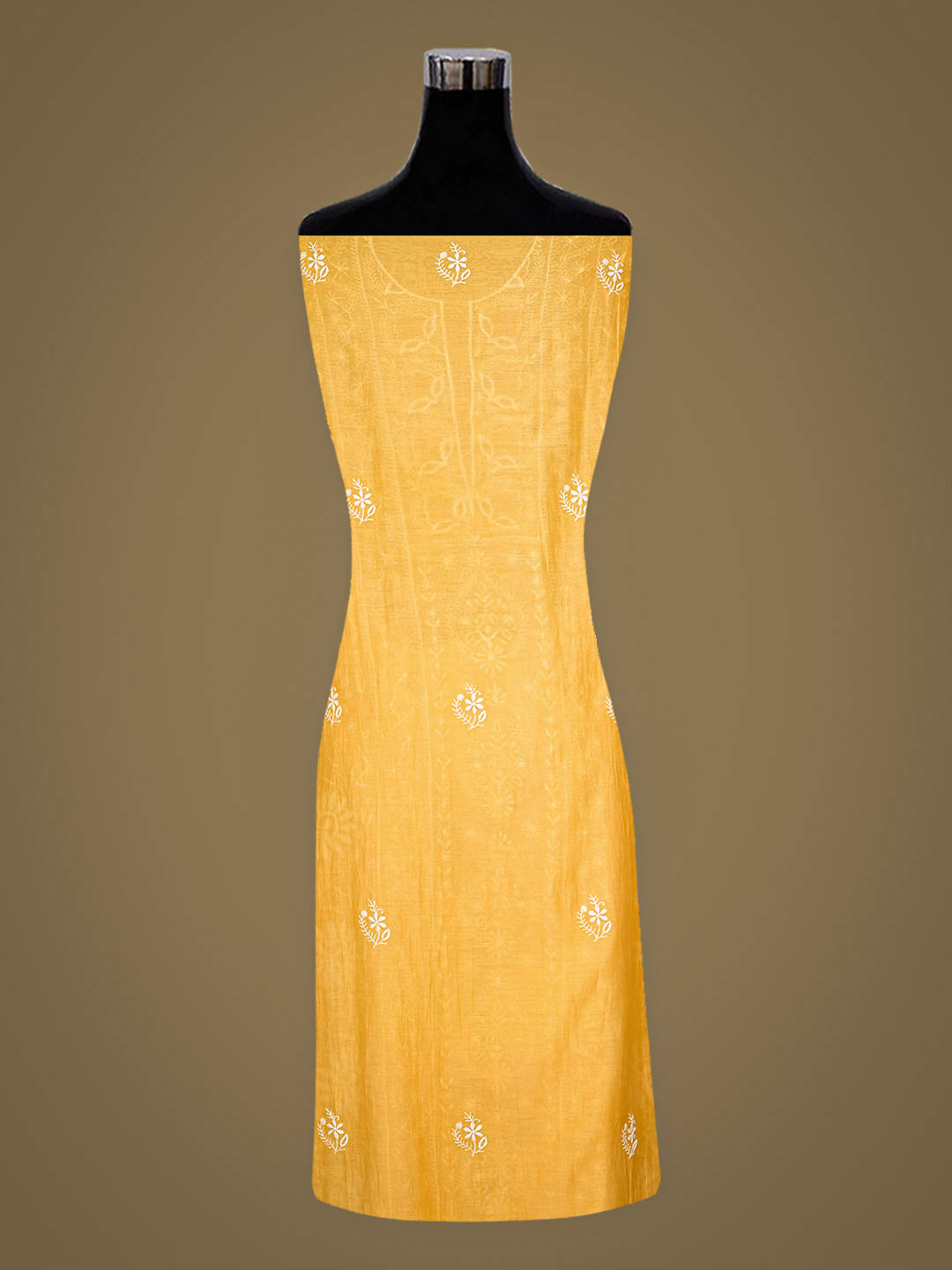 Ada Hand Embroidered Yellow Chanderi Unstitched Lucknowi Chikankari Kurta Dupatta Set 01A939440