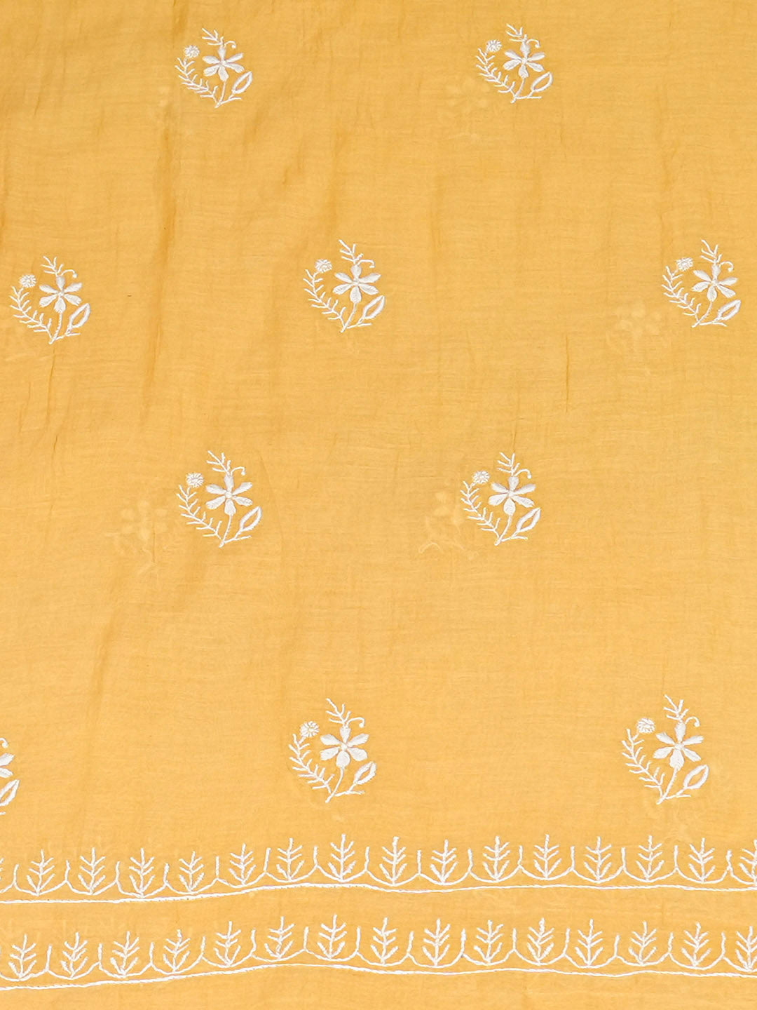 Ada Hand Embroidered Yellow Chanderi Unstitched Lucknowi Chikankari Kurta Dupatta Set 01A939440