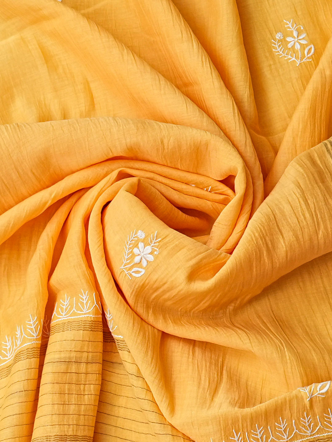 Ada Hand Embroidered Yellow Chanderi Unstitched Lucknowi Chikankari Kurta Dupatta Set 01A939440