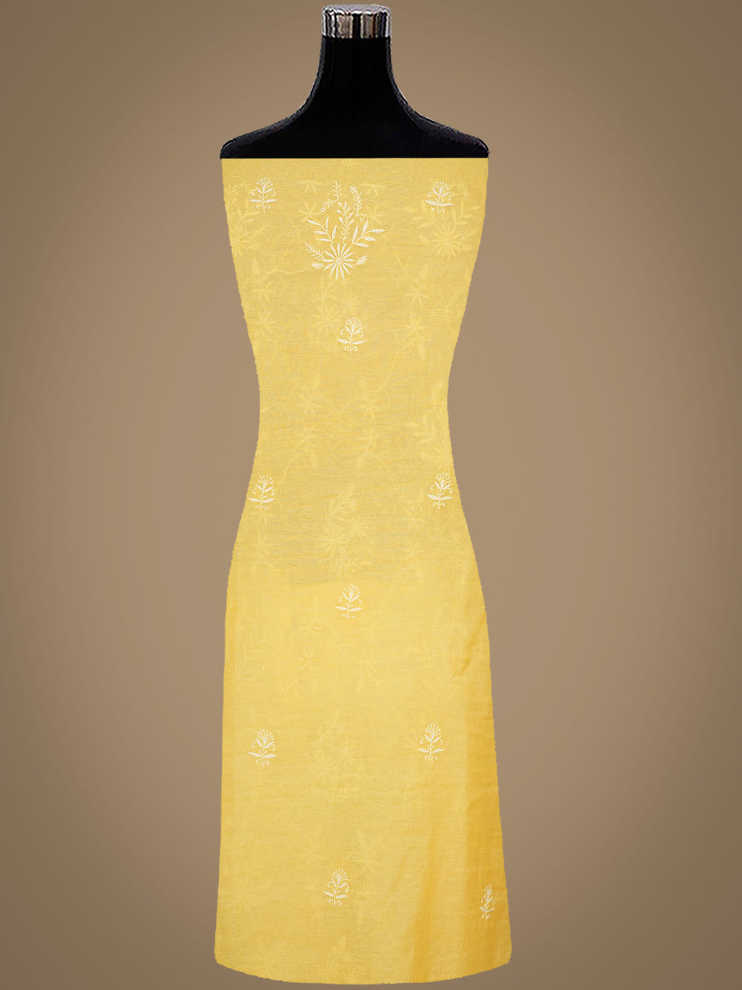 Ada Hand Embroidered Yellow Chanderi Unstitched Lucknowi Chikankari Kurta Dupatta Set 01A939415
