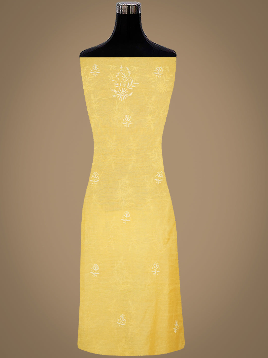 Ada Hand Embroidered Yellow Chanderi Unstitched Lucknowi Chikankari Kurta Dupatta Set 01A939415
