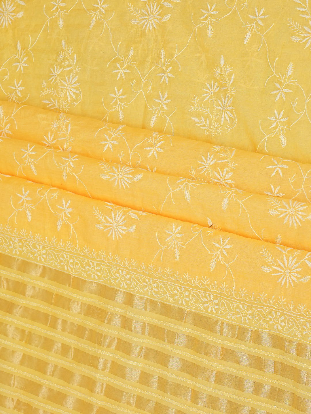 Ada Hand Embroidered Yellow Chanderi Unstitched Lucknowi Chikankari Kurta Dupatta Set 01A939415