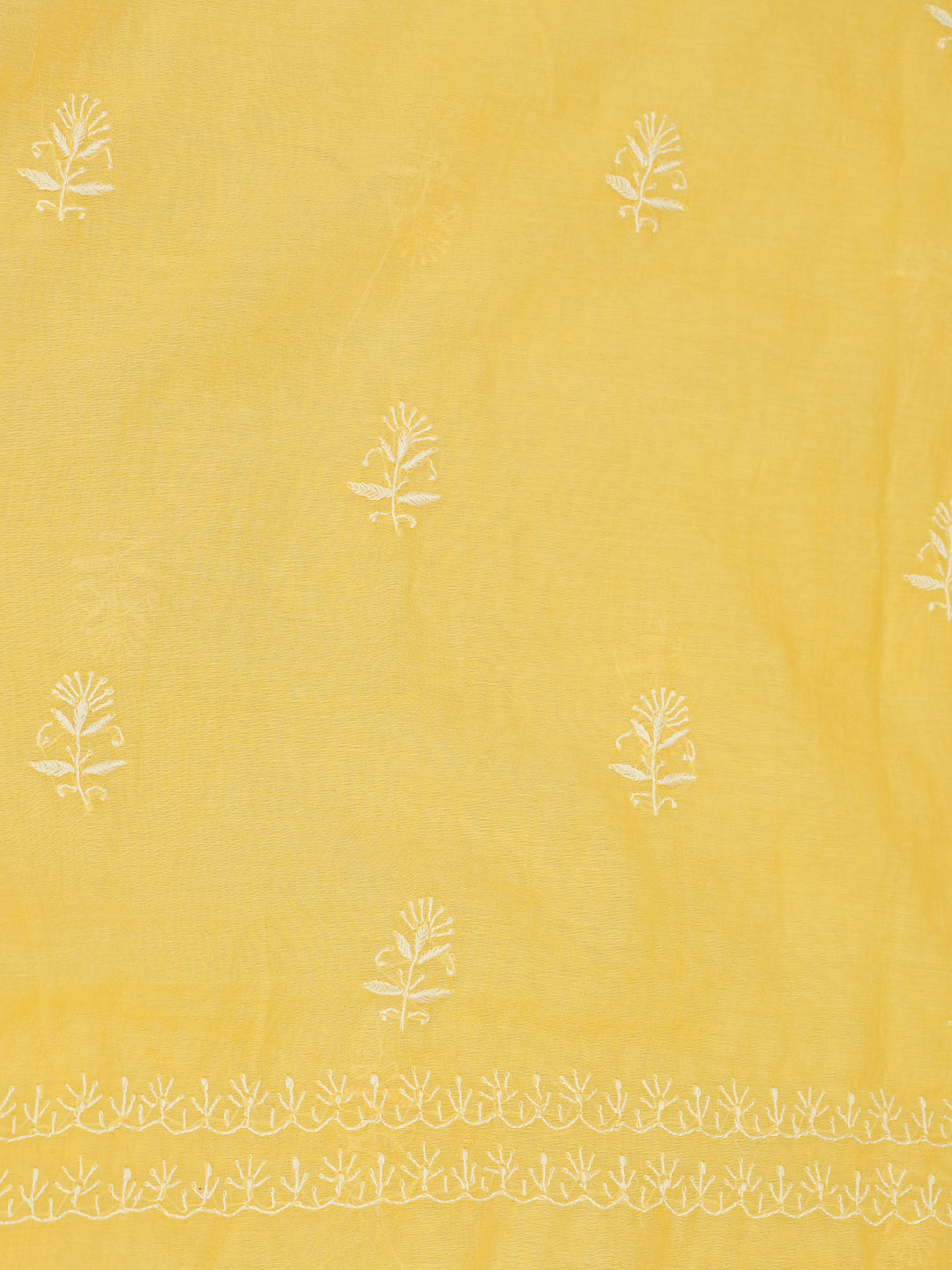 Ada Hand Embroidered Yellow Chanderi Unstitched Lucknowi Chikankari Kurta Dupatta Set 01A939415