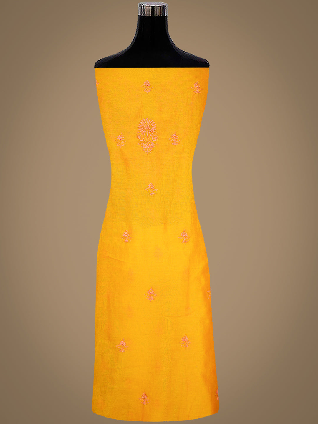 Ada Hand Embroidered Yellow Chanderi Unstitched Lucknowi Chikankari Kurta Dupatta Set 07A502693