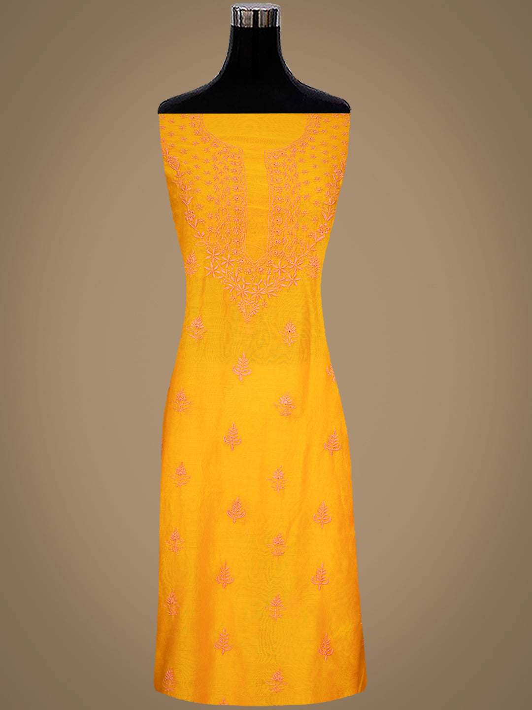 Ada Hand Embroidered Yellow Chanderi Unstitched Lucknowi Chikankari Kurta Dupatta Set 07A502693