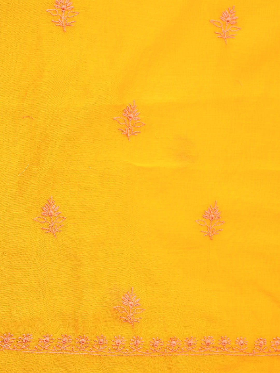 Ada Hand Embroidered Yellow Chanderi Unstitched Lucknowi Chikankari Kurta Dupatta Set 07A502693