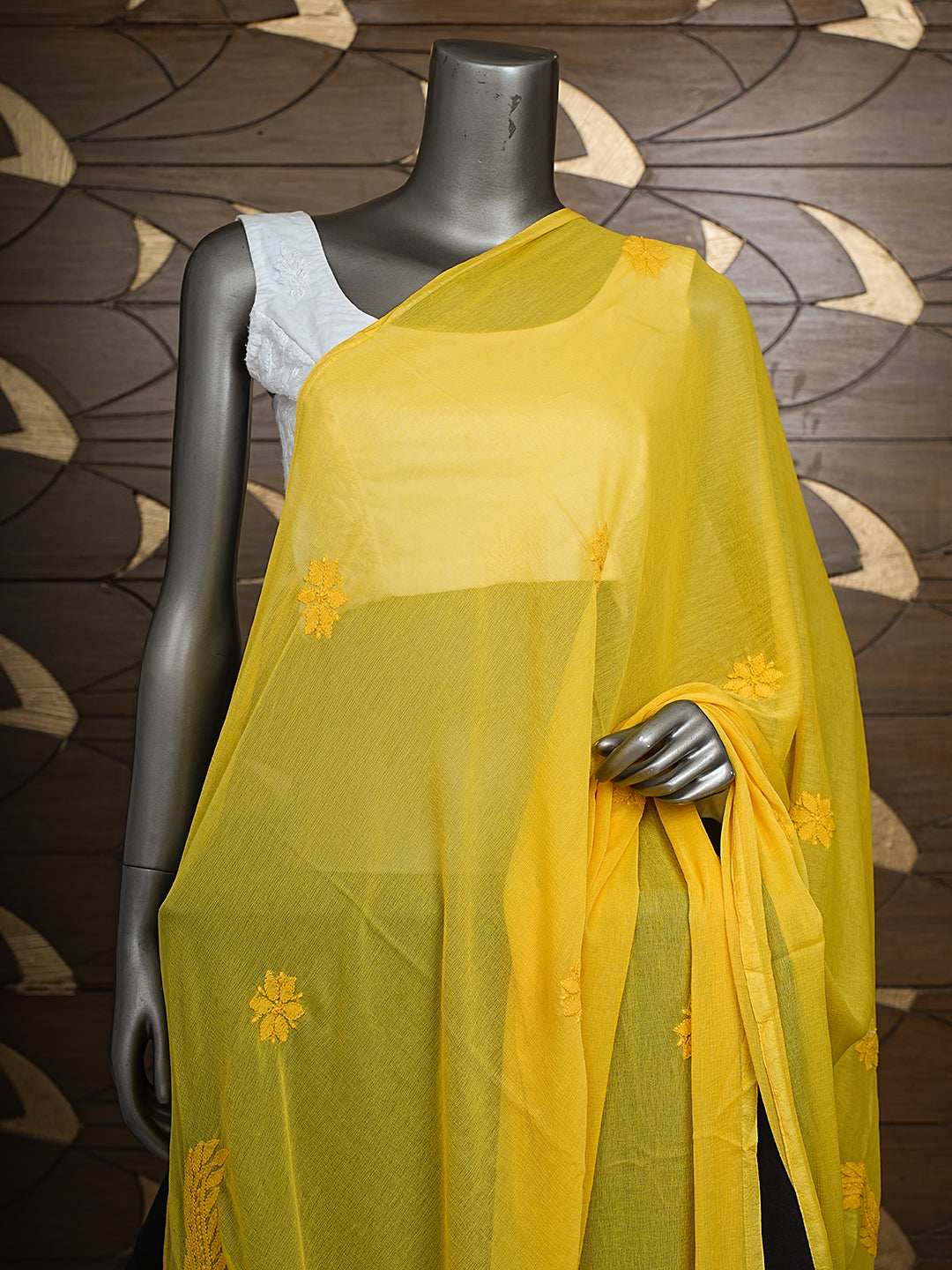 Ada Hand Embroidered Yellow Chiffon Lucknowi Chikankari Dupatta 01A767573_2
