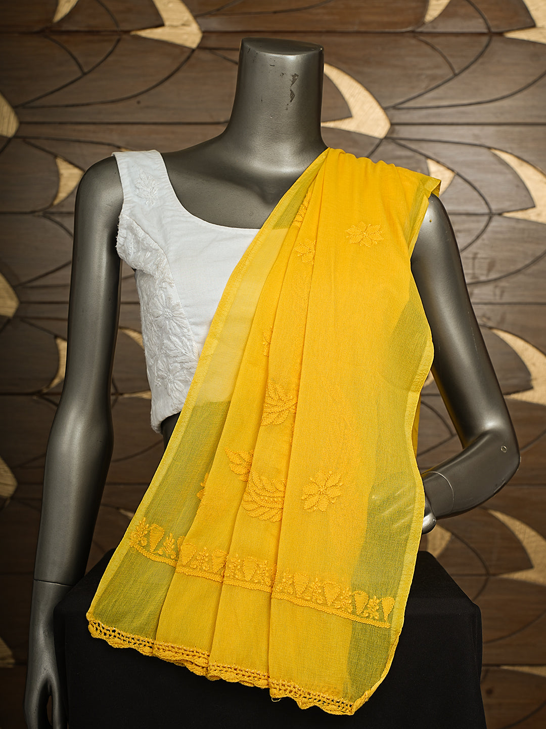 Ada Hand Embroidered Yellow Chiffon Lucknowi Chikankari Dupatta 01A767573_1