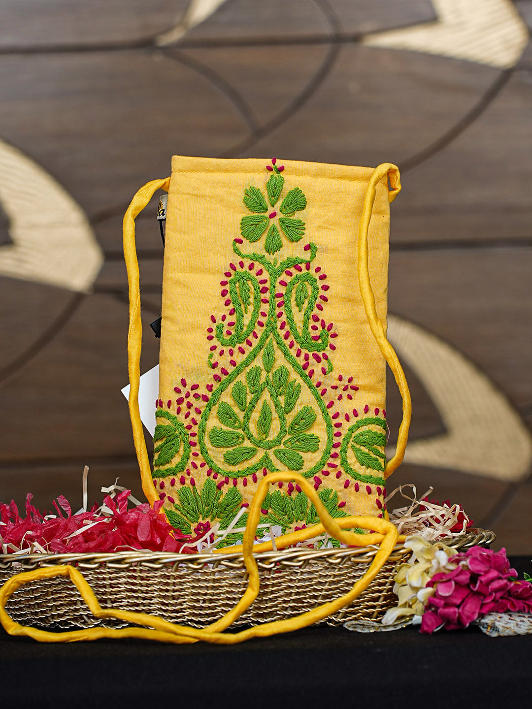 Ada Hand Embroidered Yellow Cotton Lucknowi Chikankari Mobile Cover 01A917411